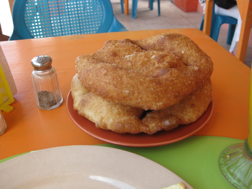 A breakfast favorite called "fryjacks". They are deep fried flour tortillas and are Wonderful!